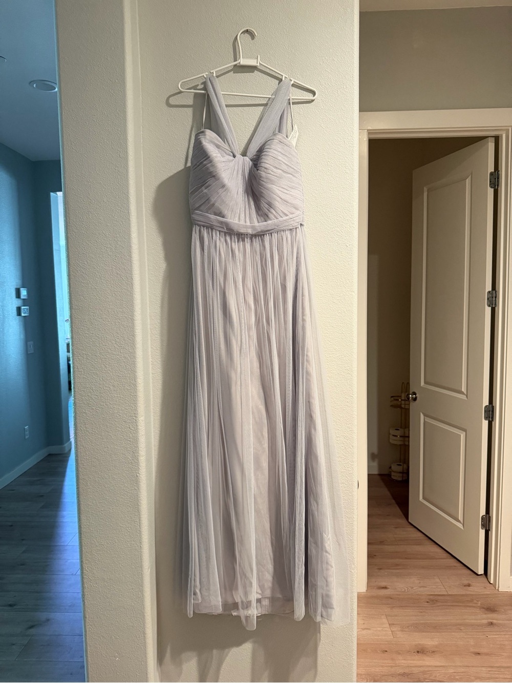 Amsale Dove Tulle V-Neck Evening Gown